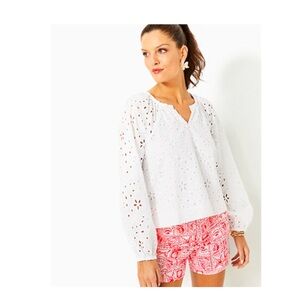 NWT Lilly‎ Pulitzer Marsha L/S Eyelet Top Women’s size XL Resort White Sea Life
